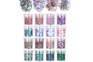 URAQT Paillettes Polvere, 16 Colori Glitter Unghie Glitter Polvere Polver Decorazioni Nail, Set di Glitter Polvere Glitter Cosmetici per Unghie Nail Art, Capelli, Viso, Corpo, Pittura(C)