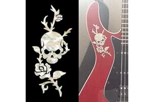 Inlaystickers Sticker für Gitarren & Bass - Rose & Skull - Weiß Perle, B-135RS-WT