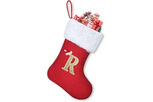 Homemari Personalisierte Weihnachtsstrümpfe mit Buchstaben 30 cm Bestickter Nikolausstrumpf Christmas Stockings Weißem Plüschbündchen Kamin hängende Ornamente Geschenkhalter für Weihnachtsbaum R
