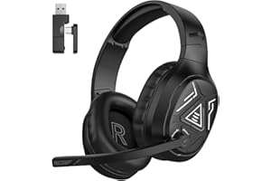 EKSA Casque Gaming sans Fil pour PC PS5 PS4, 2,4 GHz Casque Bluetooth sans Fil avec Micro, USB & Type-C Casque Gamer Ultra Stable avec Micro Flip, Casque avec Batterie 52H pour Switch Laptop Mobile