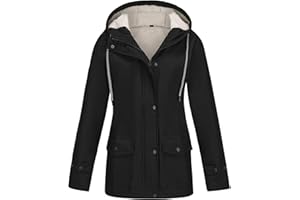 Ynport Crefreak Chaqueta Impermeable para Mujer con Forro Polar, con Capucha, Ligera y Cálida, Chaqueta de lluvia de Invierno con Cierre de Cremallera, Cortavientos para Exteriores