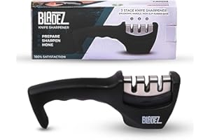 Bladez Smart Sharp Knife Sharpener - Professional 3 Stage Manual Sharpener for Sharpening Kitchen Knives - Ceramic Stone, Tungsten Carbide Plates, Diamond rods. Ergonomic Design