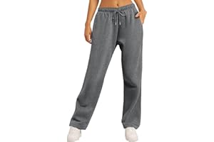 ERRCOM Pantalon de Jogging Femme en Coton Pantalon de Sport en Coton Femme Chic Élastique Taille Haute avec Poche Pantalon de Jogging Droit à Coupe Large Pantalon de Training Sport Yoga et Fitness