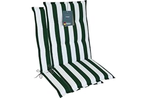 LILENO HOME Set di 2 cuscini per sedia da giardino con schienale alto, in strisce di colore verde, comodi cuscini per sedie da giardino e sedie pieghevoli