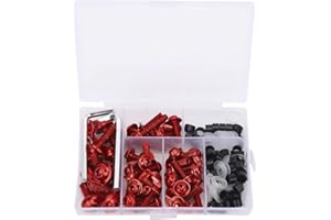 TOMOTATO 158 Pièces Kit Boulons de Carénage de Moto Universels, Vis de Pare Brise de Moto, Kit Assortiment de Clips Écrou de Boulons de Carénage, Clip de Fixation en Aluminium pour Sports Motorisés(Rouge)