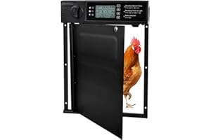 Seutgjie Automatic Chicken Coop Door Solar Powered with Anti-Pinch Design Alarm Function Light Sensor Timer Manual Remote Control Modes for Chicken House