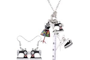 DUOWEI Juego de joyas vintage para máquina de coser, collar de aleación esmaltada, con diamantes de imitación, tijeras, herramientas de hierro, para mujeres, adolescentes, niñas, costureras, regalo
