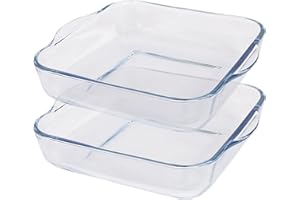 Argon Tableware Square Glass Oven Dishes - 24cm x 21cm - 2x Small Deep Baking Casserole Lasagne Roasting Roaster Cooking Tray Bowl | Microwave Safe, Freezer Safe