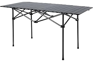 Outplea 120 cm Portable Folding Camping Table for Grill, Black Roll Up Camping Table Outdoor Cooking Station, Fold Up Table Heat Resistant for Picnic Beach BBQ Travel Backyards