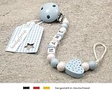 kleinerStorch Baby Schnullerkette mit Wunschnamen – Jungen Motiv Herz babyblau - 2