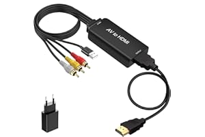 Ozvavzk Konwerter RCA na HDMI z kablem HDMI, 1080P Composite CVBS AV na HDMI konwerter audio obsługuje PAL/NTSC do PS2, Xbox SNES Wii N64, VHS DVD VCR