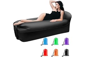 DERJLY Inflatable Lounger Air Sofa, Outdoor Portable Inflatable Couch Anti Leakage Air Chair with Bag for Travelling, Camping, Hiking, Pool and Beach Parties (Black)