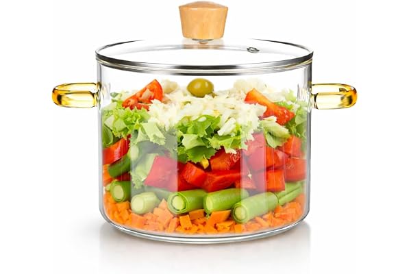 VAGHASIYA ENTERPRISE 1.5L Glass Uncoated Simmer Pots For Cooking On Stove Glass Boiling Pot Small Heat-Resistant Clear Saucepan With Lid For Pasta Soup, Baby Food, And Salad 50 ounces