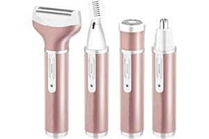 EUROBUY 4 IN 1 Electric Womens Shaver, Hair Remover Set Epilatore indolore USB Ricaricabile con 4 accessori rimovibili per Bikini Trimmer/Naso Capelli Trimmer/Sopracciglia Shaper/Body Shaver