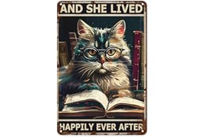 LIFEWHEEL Targhe vintage in metallo e stagno per decorazione retrò Boho, hippie e biblioteca con gatto, occhiali e targhe da giardino, decorazione da parete perfetta per casa, ufficio, bagno o cortile, stampe