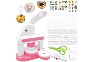 NEXSTRON 2025 New Badge Making Kit, Badges Punch Press Machine with Multiple Sizes (35mm+55mm+Love), DIY Pin Badge Maker Button Maker Kit with 36X Badges, 1X Round Paper Cutter, 1X Cute Stickers (Pink)