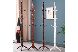 Multibao Sturdy Wooden Coat Rack Stand Vintage Posh Solid Wood 185cm with 9 Hooks Heavy Duty Free standing Hall Coat Hat Clothes Tree Stands for Hallway Entryway Bedroom Office (Dark Mahogany Finish)