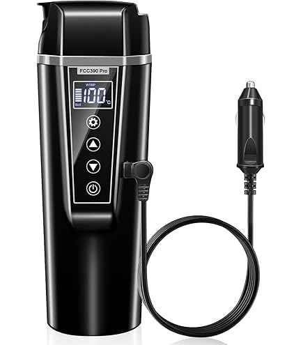BORDEAG Reiswaterkoker voor de auto, 12 V/24 V, 500 ml, elektrische waterkoker met display