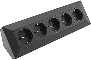 ChiliTec 5-krotne gniazdko narożne, gniazdko kuchenne, 230 V, kąt 90°, do montażu w narożniku, do kuchni, warsztatu, kolor czarny