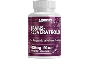 AG NATURE Trans Resveratrolo 600mg Antiossidante Puro 90 Compresse con NAD, Quercetina, Piperina, Acido Alfa Lipoico e Astragalo
