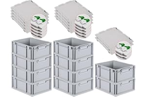 PROREGAL SuperSparSet 10x Eurobox NextGen Economy mit Scharnierdeckel & grünen Verschlüssen | Griffe geschlossen | HxBxT 17x30x40cm | 16 Liter | Eurobehälter Transportbox Transportbehälter