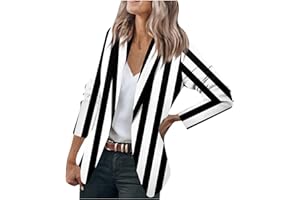 RMBLYFEIYE Boleros Damen Revers Offene Front Gestreifter Druck Business Jacke Elegant Bürojacke Longsleeve Arbeit Büro Jacken Blazer Jersey Blazer Regular Fit Festlich Jacke Cardigan Kurz Übergangsjacke