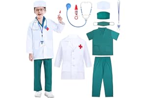 KITIMI Arztkittel Kinder, Arzt Wissenschaftler Kostüm Unisex mit Stethoskop Spritze Gesichtsmaske Medizinische Kappe Zubehör Doktorkoffer Jungen MädchenFaschingskostüme Kinder ab 2 3 4 5 6 7 8 9 Jahre
