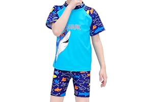 NautySaurs Zweiteiliger Badeanzug für Jungen UV Badeanzug Dinosaurier Hai Strandkleidung Badeshort Badeshirt Set