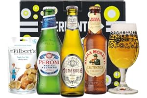 Beer Hunter Italian Lager Gift Set with Menabrea Glass (3 Pack) - Peroni, Birra Moretti, Menabrea