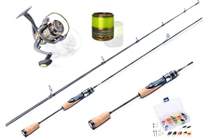 MiRoeFishing Trout Master Forellenjäger Komplettset mit Ul-Rute 2-6g 1,80m + Rolle Expert1000 inkl. monofiler Schnur Neongelb und Gummiköderset.