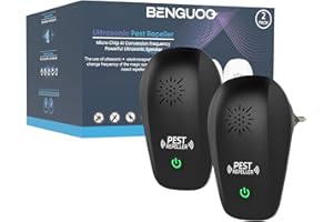 BENGUOO Ahuyentador de Ratas 2 Piezas, Ultrasonidos para Ratas y Ratones, Repelente Ultrasónico de Plagas Interior, Auyentadores de Ratones Potente Anti Arañas Mosquitos para Hogar Oficina Negro