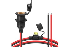 Dongge 2pcs 12V/24V Fixable Automotive Cigarette Lighter Socket with Extension Cord, 2.5 Sq. Cable (Approx. 13AWG) Tinned Tail End for Replacement or DIY Replacement DC Power Socket 20A 0.35m