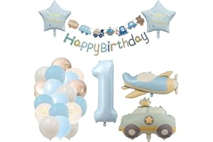 OHIGHING Deko 1. Geburtstag Junge Traktor Geburtstagsdeko 1 jahr Mädchen Luftballon 1. Geburtstag Pastel Blau Ballon Zahl 1 Party Deko