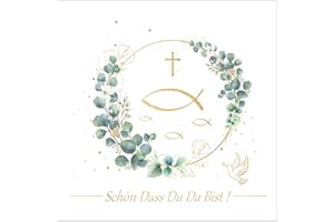 ELEDREME 40 Stück Eukalyptus-Fisch Servietten - Schön, dass du da bist - Deko für Taufe und Junge Mädchen