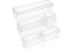 SKY-TOUCH 14pcs Clear Plastic Drawer Organizer,Drawer Organizer Trays,Desk Drawer Organizer Trays,4 Size Large Storage Organizer Divider Set for Fridge Organizer, Bathroom, Vanity Storage Bins,Office