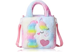 Hifot Licorne Peluche sac à main Enfant, Mignon Sac Bandouliere avec Sangle Amovible pour Filles Adolescentes Femmes