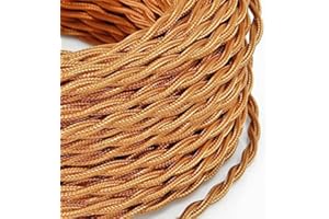 METOO DESIGN 10 Mt Cavo elettrico Treccia Trecciato stile vintage rivestito in tessuto colorato Rame Whiskey sezione 2x0,75 per lampadari, lampade, abat jour, design. Made in Italy