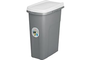 HOMECENTRE Home Centre Plastic Lift Top Lid Waste Bin Kitchen School 25 Litre White-Grey Slim Recycling General Trash & Storage Recycled Rubbish Organiser Container Dustbin Sturdy Quality Made in Italy