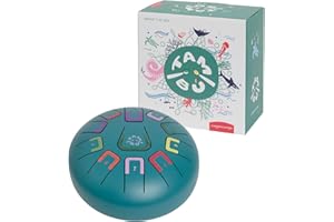 JUEGACONMIGO TAMBÚ Tambour de langue en acier. 8 pouces, 11 notes. Handpan, Instrument à percussion en métal. Soleil majeur (Turquise Mate)