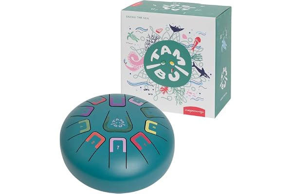 TAMBÚ Tambour de langue en acier. 8 pouces, 11 notes. Handpan, Instrument à percussion en métal. Soleil majeur (Turquise Mate)