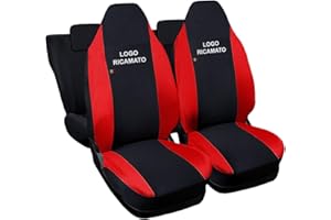 Rebeca Shop® Fundas de asiento compatibles para Aygo | Made in Italy | Juego de fundas para asientos delanteros y traseros | Logo bordado del coche (negro/rojo)