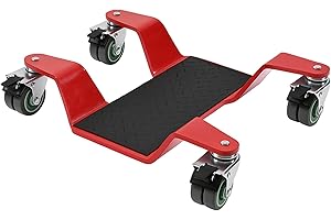 ‎TRUTZHOLM TRUTZHOLM Rangierhilfe für Motorrad mit Hauptständer Tragkraft 450 kg Rangierplatte extra-flach mit 4x Doppenrollen 360° schwenkbar und 4x Feststellbremse Rangierroller 10 mm dicker Stahl in rot
