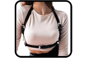 Zookey Catena per il corpo punk in pelle nera, catena per la vita di nightclub rave, cintura toracica per reggiseni, accessori per donne e ragazze, Medio, Pelle, Nessuna pietra preziosa