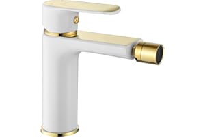 Rea Rubinetto da bidet Bloom White gold Miscelatore monocomando in ottone per WC Bagno (Bianco/Oro)