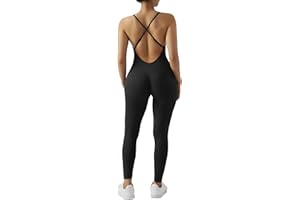 RXRXCOCO Sleeveless Jumpsuit for Women Sexy Backless Yoga Unitard All in One Jumpsuit Hip Lift Bodycon Jumpsuits