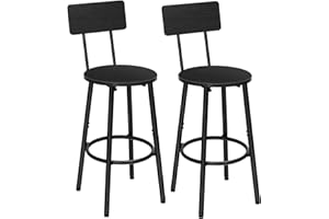 HOOBRO Set di 2 Sedie da Bar con Schienale, Sedie da Cucina, Sgabello da Bar con Poggiapiedi, per Cucina, Soggiorno, Bar, Montaggio Semplice, Nero EBK32BY01G1