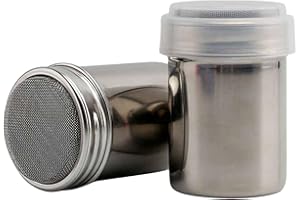 BFUZXY 2 Pièces Saupoudreuse à Sucre Glace,Sucrier Pour Sucre En Poudre,Saupoudreuse Cacao,Tamiseur Farine,Shaker Chocolat en Poudre En Inox,Saupoudrer Tasse à Café Signets,Poudreuse Poudrier de à Inoxydable