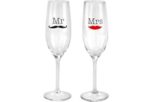 Geschenke 24 Bicchieri Prosecco per Matrimonio I Set da 2 Calici Mr Mrs I Calici Personalizzati Matrimonio con Disegno Bacio e Baffi I Flûte Vetro Regalo Matrimonio I Decorazione Tavola