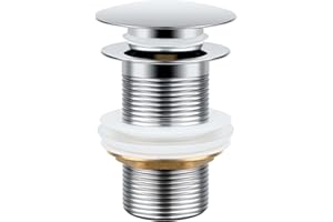 above zero Piletta Lavabo Bagno Senza Troppopieno, Valvola di Scarico Lavabo, Piletta Bidet Click Clack, Piletta per Scarico Lavabo Universale 1 1/4“ Pollice, Argento