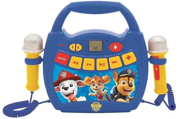 Lexibook, La Pat' Patrouille, Lecteur Musical karaoké Portable pour Enfants, 2 Micros, Effets Lumineux, Bluetooth, Enregistrement/Changement de Voix, Batteries Rechargeables, Bleu/Rouge, MP320PAZ